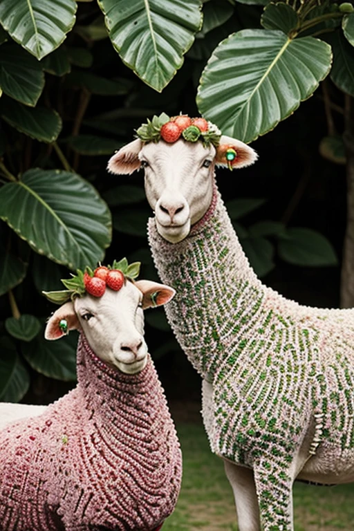 Green diamonds with strawberries and pink sheep