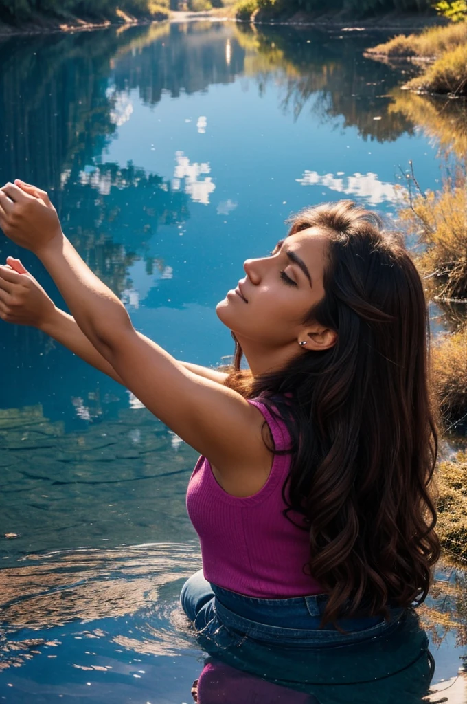 Una mujer gritando y al rededor de ella salen reflejos oscuros como aura
