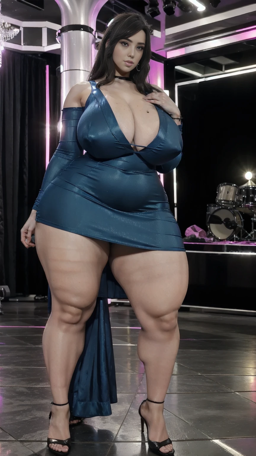 Big woman in party dress party club scenary full body view