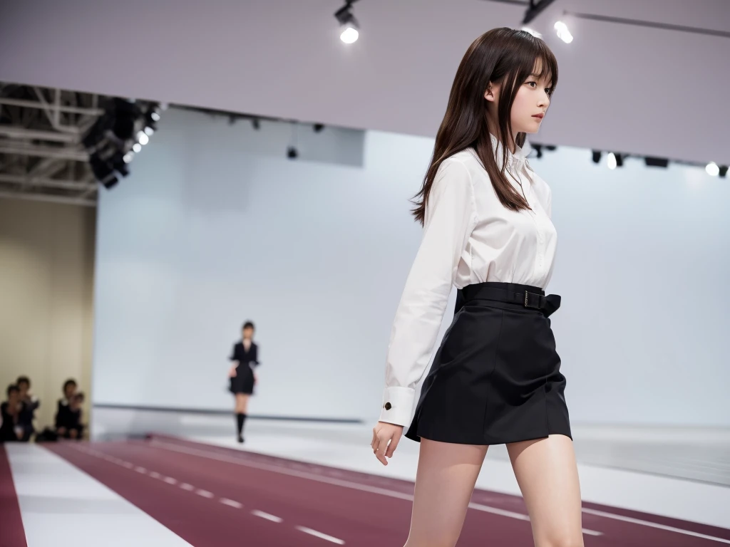 An extremely beautiful Japanese high school girl race queen who highlights her beautiful legs、Photographed walking down the runway at Zara's new underwear fashion show、She is an eternal idol who combines a clean look with modern charm.。 She creates such beauty。 She feels her own warmth。 She creates a warm atmosphere。 We create beauty。 That's what I want to say。 In her full body photo、The figure features porcelain-like skin and golden hair that radiates a soft glow.。 This is probably、It captured the essence of her timeless charm.、This is the best shot ever.。 Each straight line and curve is carefully expressed.、Breathtakingly beautiful with impeccable detail。 This piece perfectly captures her timeless beauty.。 Divine Proportions、Sharp focus、Full-body photo taken by Kishin Shinoyama、high quality、High resolution、Detailed Background