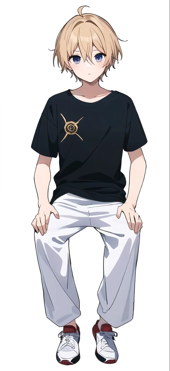 anime boy sitting style skin white cool long pants