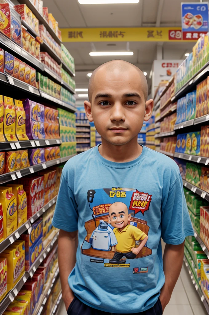 Animated carecter boy front on display in super market