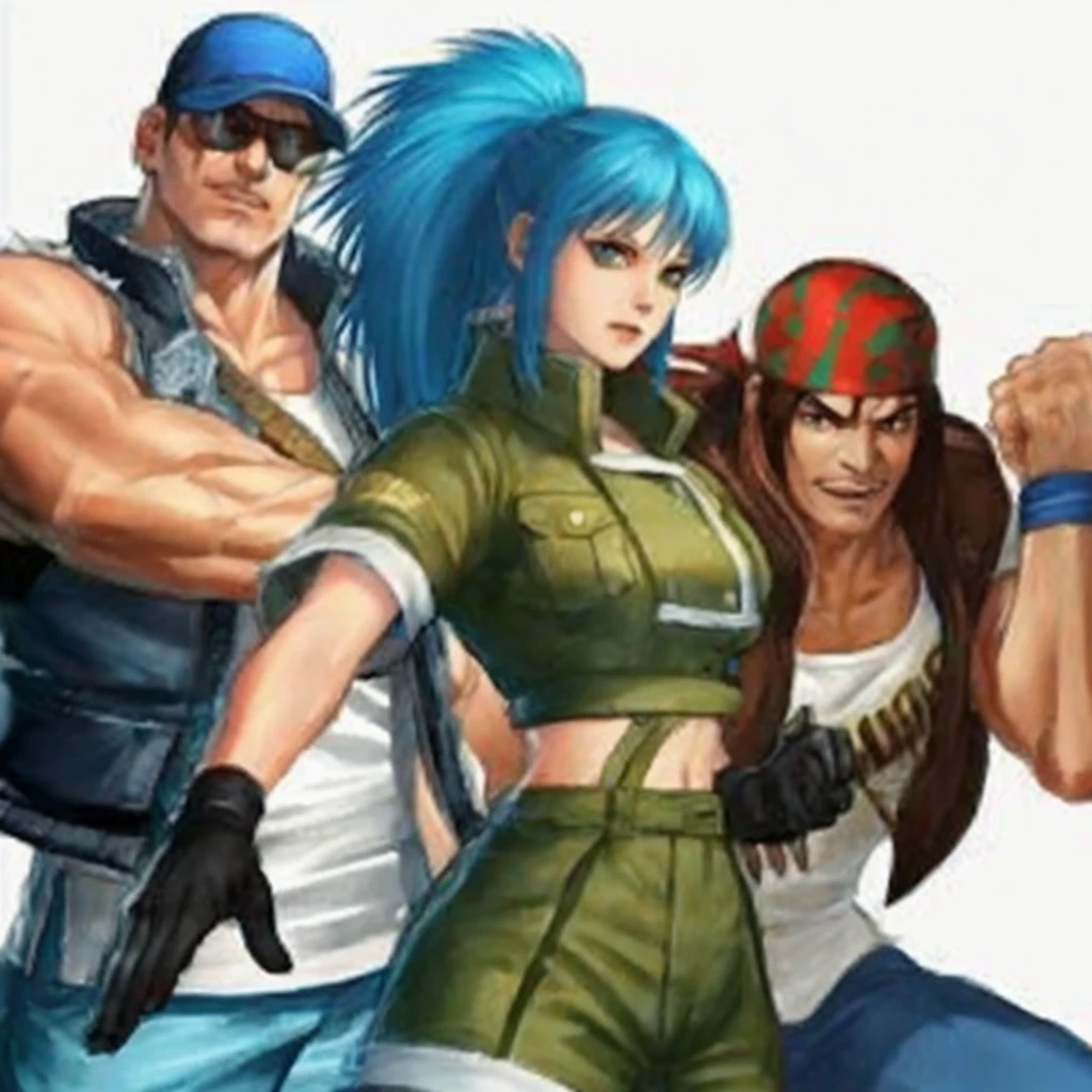 A group of people posing with their fists clenched々, king of fighters style, King of Fighters character, SNK, Fighting games character, Neo Geo, character art the contra, Official artwork, As a Tekken character, Avatar Image, Fan art, Fighting games, Game Characters, serious sam as smash characters, Cool pose, jrpg character art, Capcom