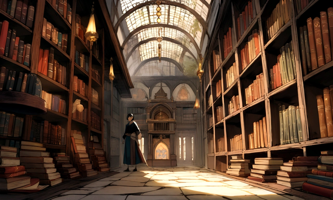 Topic Prompts "A room with a desk and bookshelf, Alchemist library background, library background, Ancient library, Standing in a magical library, Dusty library, Being in a library, Infinite celestial library, Castle library, Dimly lit library, Ruina concept art library, In a dark library, library, Adding context = library, Small library, Old library, Magical library" possible: "Surrounded by ancient documents and dusty volumes. The room exudes mystery and charm., Soft light coming through stained glass windows. Fascinated by the vast amount of knowledge. The library is reminiscent of an alchemist's sanctum, Full of ancient manuscripts, Potion Ingredients, Alchemy Equipment. A bookshelf filled with leather-bound books, The worn spine speaks of the wisdom of the years. The walls are decorated with elaborate tapestries,Drawings of mythical creatures and celestial bodies. The atmosphere was solemn and solemn., It's as if time itself is holding its breath within the walls.. Extremely detailed down to the last detail, Realistic quality, Capture the texture of the weathered page and the flickering flame of a candle. The overall color palette is rich and warm., Deep reddish, Arcee Brown, Golden decoration. The lighting casts a gentle shadow, This masterpiece reveals the intricacies of the room.、It takes the audience into a realm of magic and knowledge., inviting them to delve into the secrets that lie within the boundless shelves of the library."