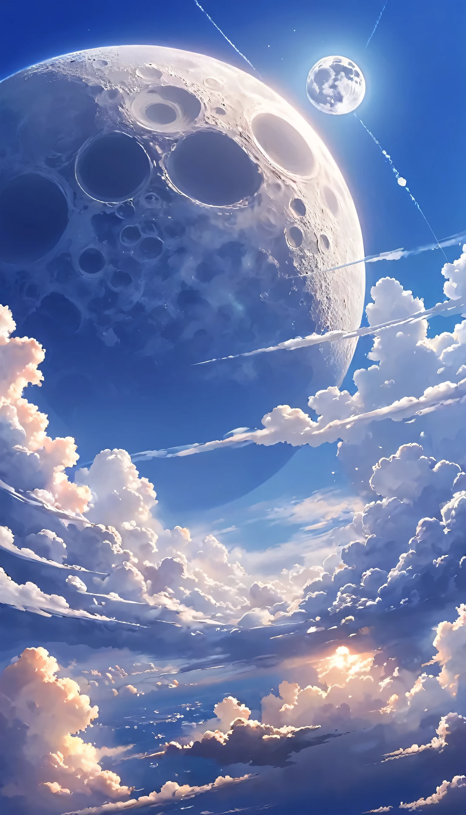 morning, blue sky, cloud, scenery, On the reel of the moon
