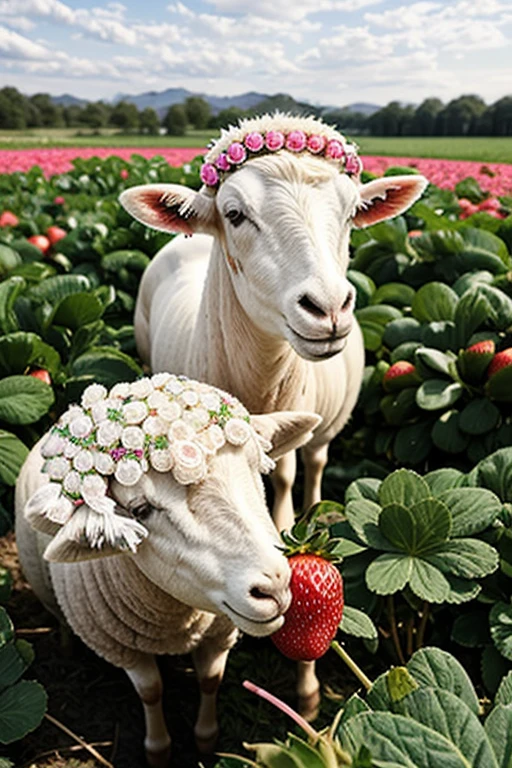 Green diamonds with strawberries and pink sheep
