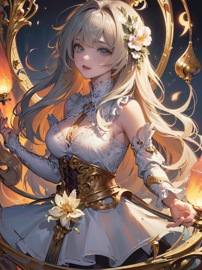 ((highest quality)),(Ultra-high resolution),(Ultra-detailed new),(Detailed Description),((The best CG)),(masterpiece),Highly detailed art,A wonderful new art form,(Art with precise details:1.5), Illuminated by the moonlight, flower, excited