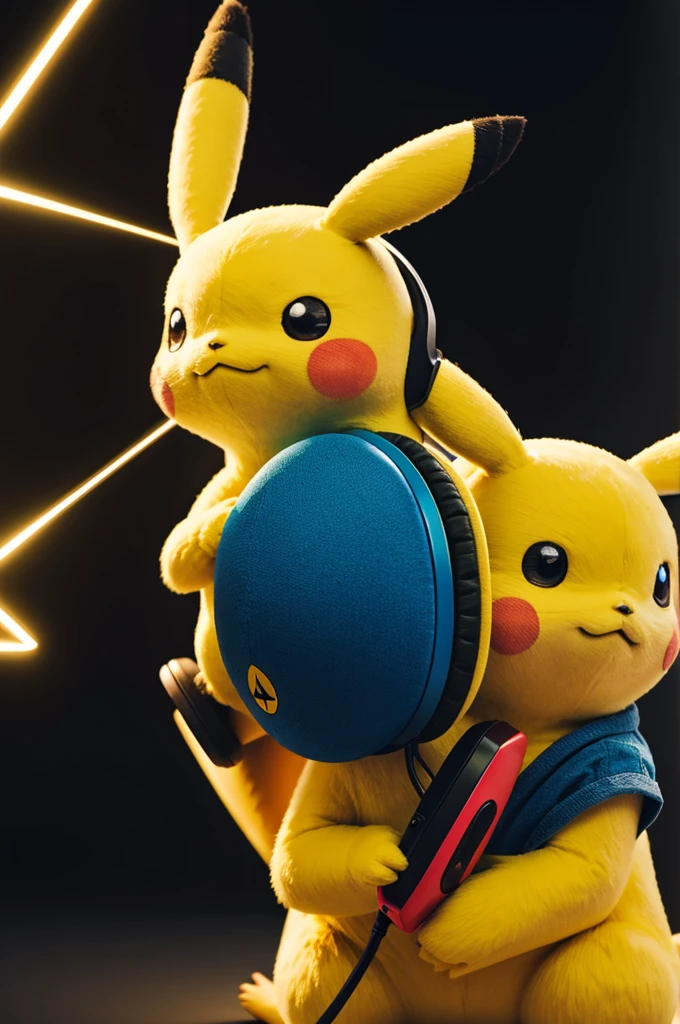 Pikachu with eletric background  with headphone