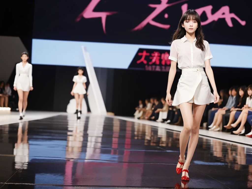 An extremely beautiful Japanese high school girl race queen who highlights her beautiful legs、Photographed walking down the runway at Zara's new underwear fashion show、She is an eternal idol who combines a clean look with modern charm.。 She creates such beauty。 She feels her own warmth。 She creates a warm atmosphere。 We create beauty。 That's what I want to say。 In her full body photo、The figure features porcelain-like skin and golden hair that radiates a soft glow.。 This is probably、It captured the essence of her timeless charm.、This is the best shot ever.。 Each straight line and curve is carefully expressed.、Breathtakingly beautiful with impeccable detail。 This piece perfectly captures her timeless beauty.。 Divine Proportions、Sharp focus、Full-body photo taken by Kishin Shinoyama、high quality、High resolution、Detailed Background