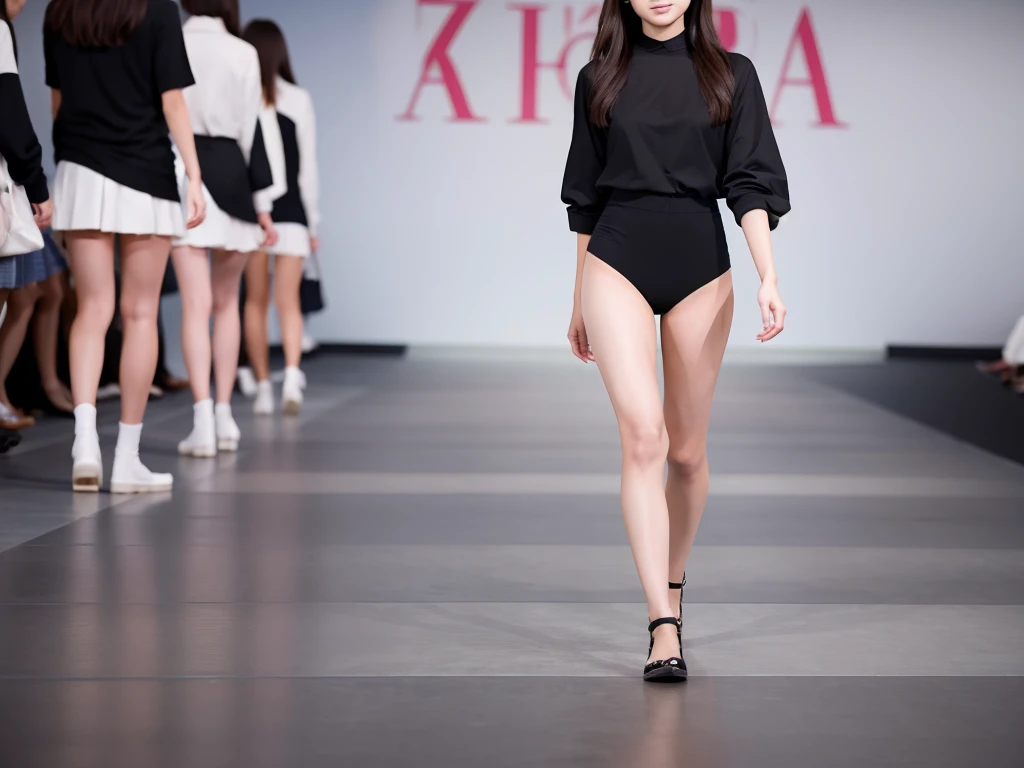 An extremely beautiful Japanese high school girl race queen who highlights her beautiful legs、Photographed walking down the runway at Zara's new underwear fashion show、She is an eternal idol who combines a clean look with modern charm.。 She creates such beauty。 She feels her own warmth。 She creates a warm atmosphere。 We create beauty。 That's what I want to say。 In her full body photo、The figure features porcelain-like skin and golden hair that radiates a soft glow.。 This is probably、It captured the essence of her timeless charm.、This is the best shot ever.。 Each straight line and curve is carefully expressed.、Breathtakingly beautiful with impeccable detail。 This piece perfectly captures her timeless beauty.。 Divine Proportions、Sharp focus、Full-body photo taken by Kishin Shinoyama、high quality、High resolution、Detailed Background