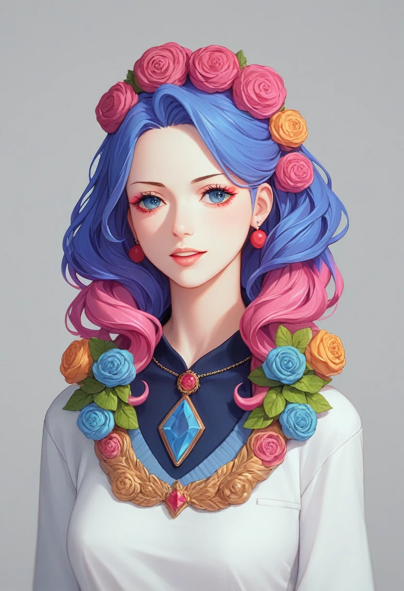 A detailed and vibrant portrait of glasssculpture, alisabcnv in a fantastical landscape with vibrant colors and intricate details, rendered in an art style that mixes realism with elements of surrealism, done by artists such as Ruan Jia and Yoshitaka Amano.