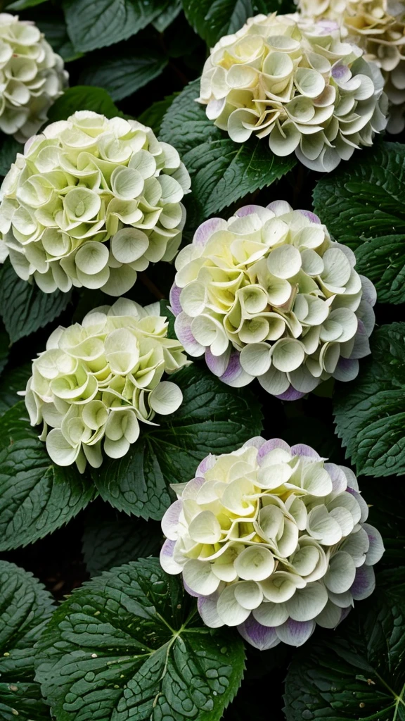 Hydrangeas wet with rain