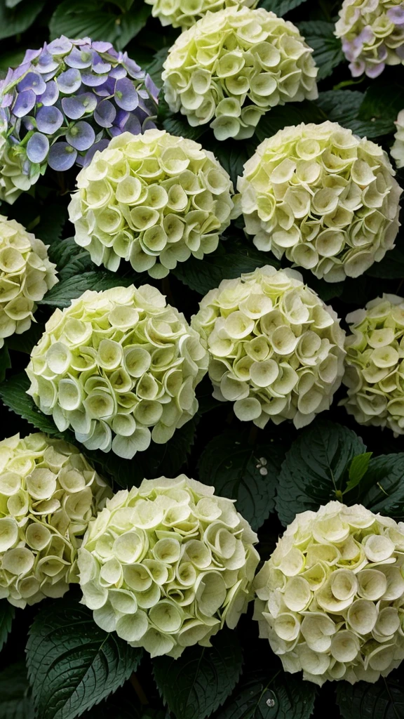 Hydrangeas wet with rain