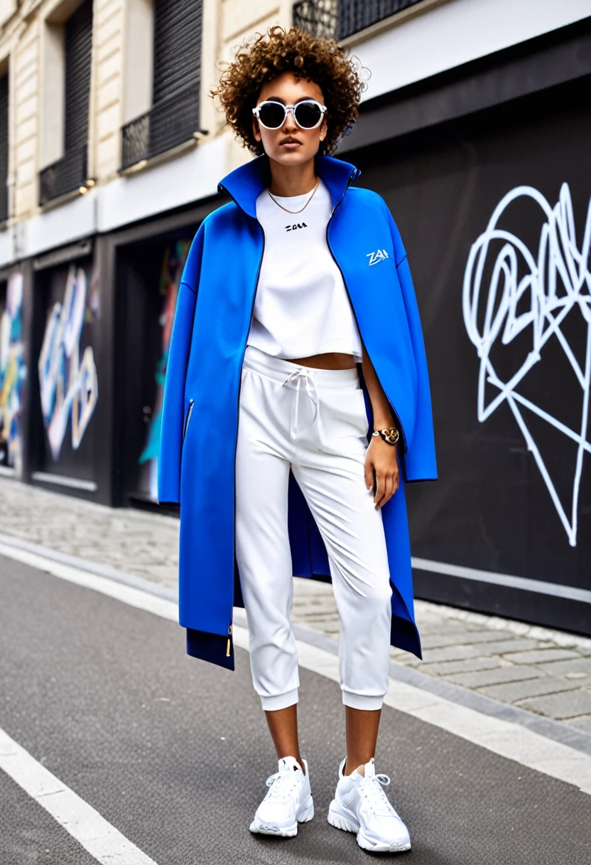 Nom : Zara
Description physique :
Zara is a gorgeous mixed race woman with golden skin and short curly hair, dyed electric blue. Elle a des yeux noisette et une silhouette sportive et tonique.
Style vestimentaire :
Zara est audacieuse et avant-gardiste dans son style. Elle porte des vêtements streetwear modernes, des sneakers tendance, and futuristic accessories like trendy sunglasses.
Attitude :
Zara est dynamique et aventureuse. Elle inspire ses followers par son audace et son énergie débordante, toujours à la recherche de nouvelles tendances.
Hobbies :
Mode streetwear et futuriste
Sports extrêmes et fitness
Musique électronique et festivals
Technologie et gadgets innovants
Arts visuels et graffiti
Activités sur les réseaux sociaux :
Zara partage des photos de ses looks audacieux, des vidéos de ses exploits sportifs, et des moments lors de festivals de musique. Elle collabore avec des marques de sport et de technologie pour offrir des contenus innovants.