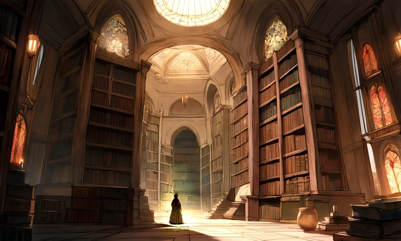 Topic Prompts "A room with a desk and bookshelf, Alchemist library background, library background, Ancient library, Standing in a magical library, Dusty library, Being in a library, Infinite celestial library, Castle library, Dimly lit library, Ruina concept art library, In a dark library, library, Adding context = library, Small library, Old library, Magical library" possible: "Surrounded by ancient documents and dusty volumes. The room exudes mystery and charm., Soft light coming through stained glass windows. Fascinated by the vast amount of knowledge. The library is reminiscent of an alchemist's sanctum, Full of ancient manuscripts, Potion Ingredients, Alchemy Equipment. A bookshelf filled with leather-bound books, The worn spine speaks of the wisdom of the years. The walls are decorated with elaborate tapestries，Drawings of mythical creatures and celestial bodies. The atmosphere was solemn and solemn., It&#39;s as if time itself is holding its breath within the walls.. Extremely detailed down to the last detail, Realistic quality, Capture the texture of the weathered page and the flickering flame of a candle. The overall color palette is rich and warm., Deep reddish, Arcee Brown, Golden decoration. The lighting casts a gentle shadow, This masterpiece reveals the intricacies of the room.、It takes the audience into a realm of magic and knowledge., inviting them to delve into the secrets that lie within the boundless shelves of the library."
