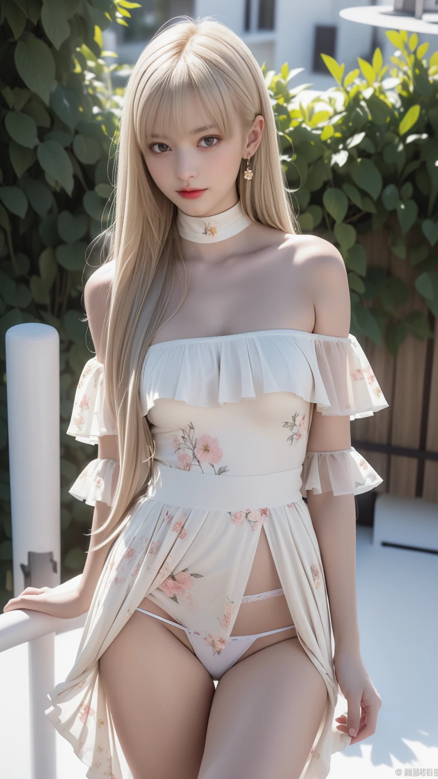((Woman Standing On Balcony Of Old Castle))、Highest qualityの作品、Actual work、Ultra Premium Graphics、8K HD CG Works、High Quality Graphics、High-definition CG works、10x pixels、Ultra-fine detail:1. 1、High technical level:1.1フォトReal、Natural light:1. 5、Light Effects(バーチャルLight Effects:1.8)、((Straight Van、Princess Van))、((Very Heavy、Volume Bang:1.1)、((Very Long、Very Heavy、Very Volume Side Lock:1. 1)、Hime cut、Straight bangs、Round face ugly bangs、Ugly long bangs、Bangs straight、(masterpiece、Highest quality:1.5)、(Ultra Fine 8K CG:1.4)、(ハイパーReal:1.25)、(Real:1.1. 4)、((Golden white hair))、Thin eyebrows、High nose、Nice red lips、Rosy Cheeks、Delicate makeup face、Cute face、over璧なバランスの顔、()、A light-toned foundation enhances the clarity of your skin.。 ((Off-the-shoulder translucent white floral pattern dress))、((My skirt is flying up in the wind))、 ((I can see her white panties)), 40k、photograph、、Highest quality、(1. Beautiful eyes、Light Hair、White skin、Mr. Miss.々Pose、((Medium ?????、:1.1))、Highest quality、Tabletop、Ultra-high resolution、(Real:1.4)、RAWphotograph、(Perfect Figure)、(slim、:1.3)。 3)、slimな腹部、over((Golden-haired woman)),((Straight bangs、Princess bangs)),((Very heavy、Very voluminous bangs:1.1)),((Very long、Very heavy、Very voluminous side locks:1. 1))、Hime cut、Straight bangsヘアスタイル、Long Hair、The bangs are cut straight、(masterpiece、Highest quality:1. 5), (Ultra-fine 8K CG:1.4), (Hyperrealistic:1.25), (Photorealistic:1.25), (Real:1.4), COWBOY SHOT, (View from above:1.35), (from the front:1.4), (smile:1.3)、。 1 Japan Beautiful Girl、19 years old、Supermodel、Japanese Idols、(smile)、(Medium sized ?????)、Sweat Muscles、 (Lying on your back 1.1), (Full Body Shot), ((Floral panties are visible on a white background))、8K、Highest quality、Highest quality、beautiful、Charm、Captivating appearance、blue eyes、Light Skin Tone）((Dynamic Pose))、((???? pose))、((Raise your arms、Underarm)）、