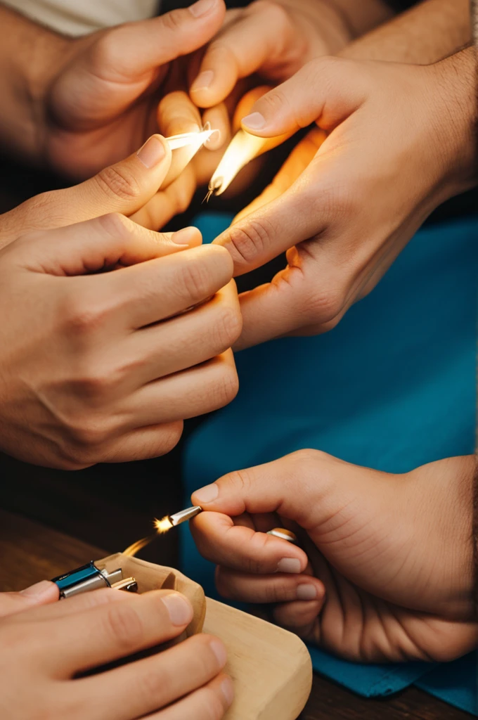 Close-up of a hand holding a lighter, flicking it to light a blunt