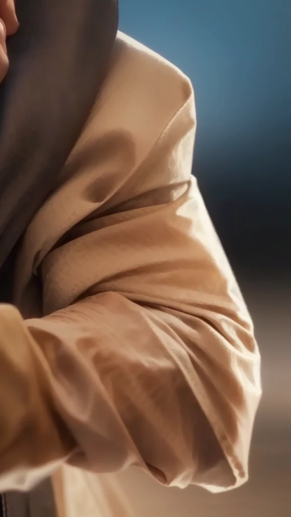 there is a man holding a cell phone in his hand, cinematic detail, flowing realistic fabric, cinematic close shot, really close - up shot, up close picture, movie scene close up, extremely close shot, cinematic still, heavy gesture style closeup, realistic footage, cinematic closeup, video still, closeup of arms, 8k fabric texture details