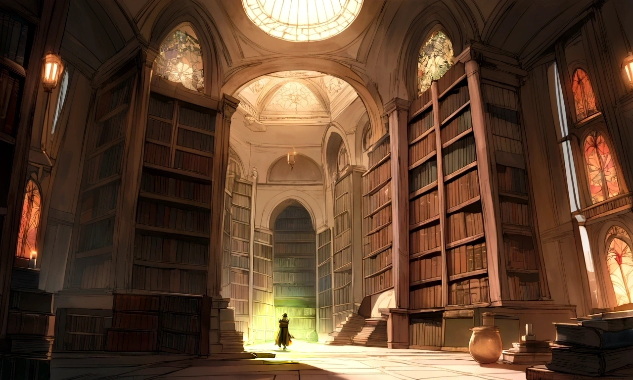Topic Prompts "A room with a desk and bookshelf, Alchemist library background, library background, Ancient library, Standing in a magical library, Dusty library, Being in a library, Infinite celestial library, Castle library, Dimly lit library, Ruina concept art library, In a dark library, library, Adding context = library, Small library, Old library, Magical library" possible: "Surrounded by ancient documents and dusty volumes. The room exudes mystery and charm., Soft light coming through stained glass windows. Fascinated by the vast amount of knowledge. The library is reminiscent of an alchemist's sanctum, Full of ancient manuscripts, Potion Ingredients, Alchemy Equipment. A bookshelf filled with leather-bound books, The worn spine speaks of the wisdom of the years. The walls are decorated with elaborate tapestries,Drawings of mythical creatures and celestial bodies. The atmosphere was solemn and solemn., It's as if time itself is holding its breath within the walls.. Extremely detailed down to the last detail, Realistic quality, Capture the texture of the weathered page and the flickering flame of a candle. The overall color palette is rich and warm., Deep reddish, Arcee Brown, Golden decoration. The lighting casts a gentle shadow, This masterpiece reveals the intricacies of the room.、It takes the audience into a realm of magic and knowledge., inviting them to delve into the secrets that lie within the boundless shelves of the library."