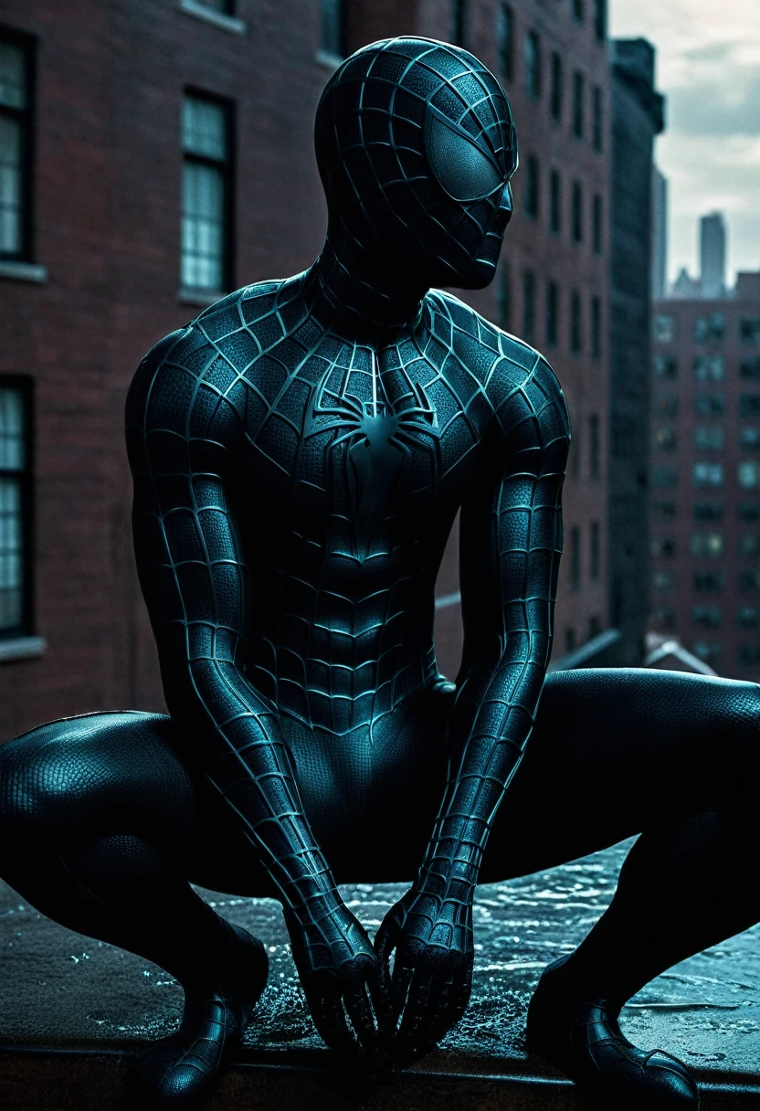 score_9, score_8_up, score_7_up, best quality, realistic, masterpiece, beautiful detail, hyperrealistic, ((1girl, woman body, big breasts)), amazing detailed full body portrait of a beautiful ulzzang girl, wearing a realistic and highly detailed black raimi spider-man suit, ((huge muscular girl)), professional model wears ultra - detailed black raimi spider - man suit, ultra - detailed and grained black raimi spiderman suit, suit covered entire body and hand, black spiderman gloves, wet, (sitting pose), (full body), (dirty skin), close up, octane render, highly detailed, volumetric, dramatic lighting, (highest quality:1.1), (HDR:1.3), (top quality, best quality), realistic, high definition,