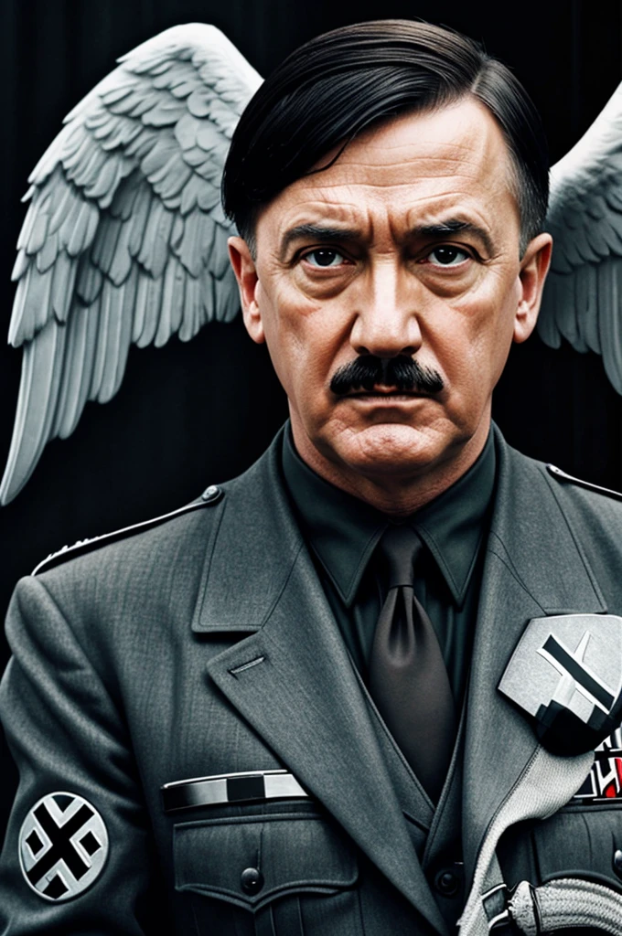 Make Hitler's face and on the right side the angel of death.