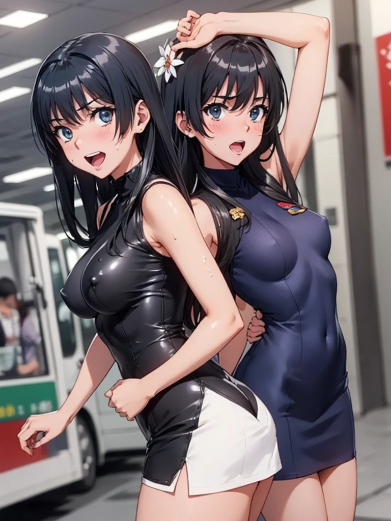 woman,,,city,night,(((white and blue tight miniskirt bodysuit with a lot of sperm))),,open mouth smile(())(See-through),(()),((Nariko Saten)),blush、surprised face,((())),((turn around and look back))(wet with sweat a lot of sêmen)(esperma no vestido), semen no vestido, reiupa com esperma, roupa, com semen, semen, esperma