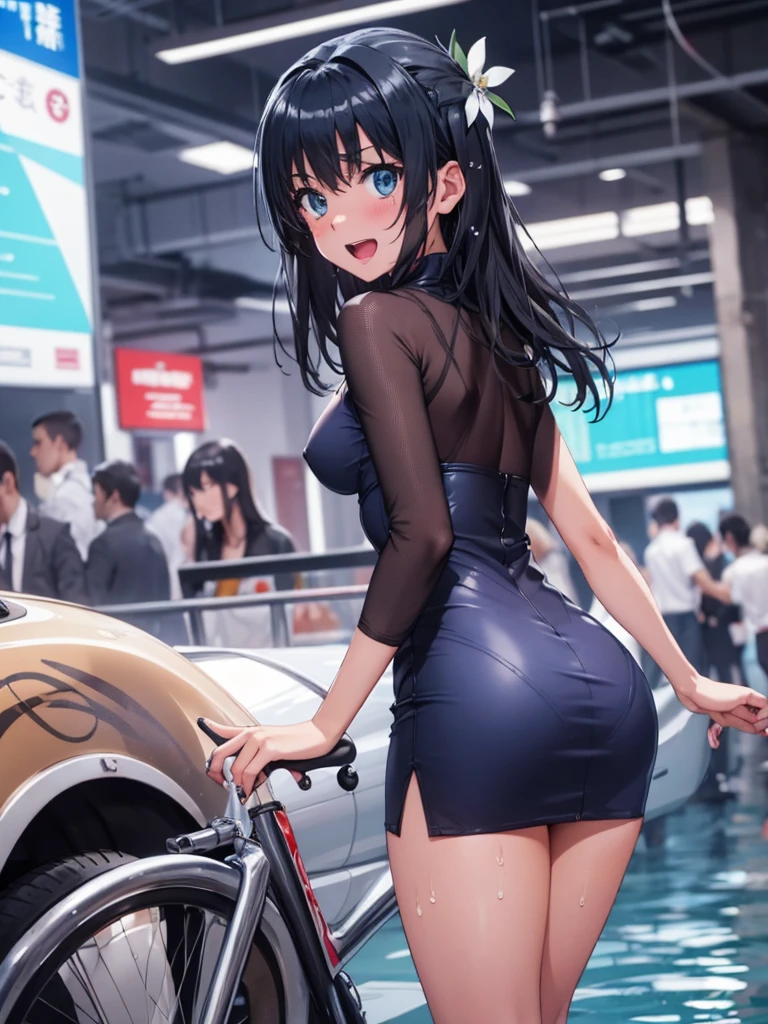 woman,,,city,night,(((white and blue tight miniskirt bodysuit with a lot of sperm))),,open mouth smile(())(See-through),(()),((Nariko Saten)),blush、surprised face,((())),((turn around and look back))(wet with sweat a lot of sêmen)(esperma no vestido), semen no vestido, reiupa com esperma, roupa, com semen, semen, esperma