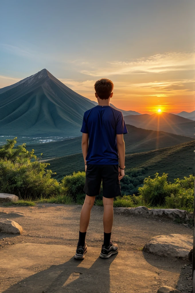 Sun set beside the mountain  a boy standing