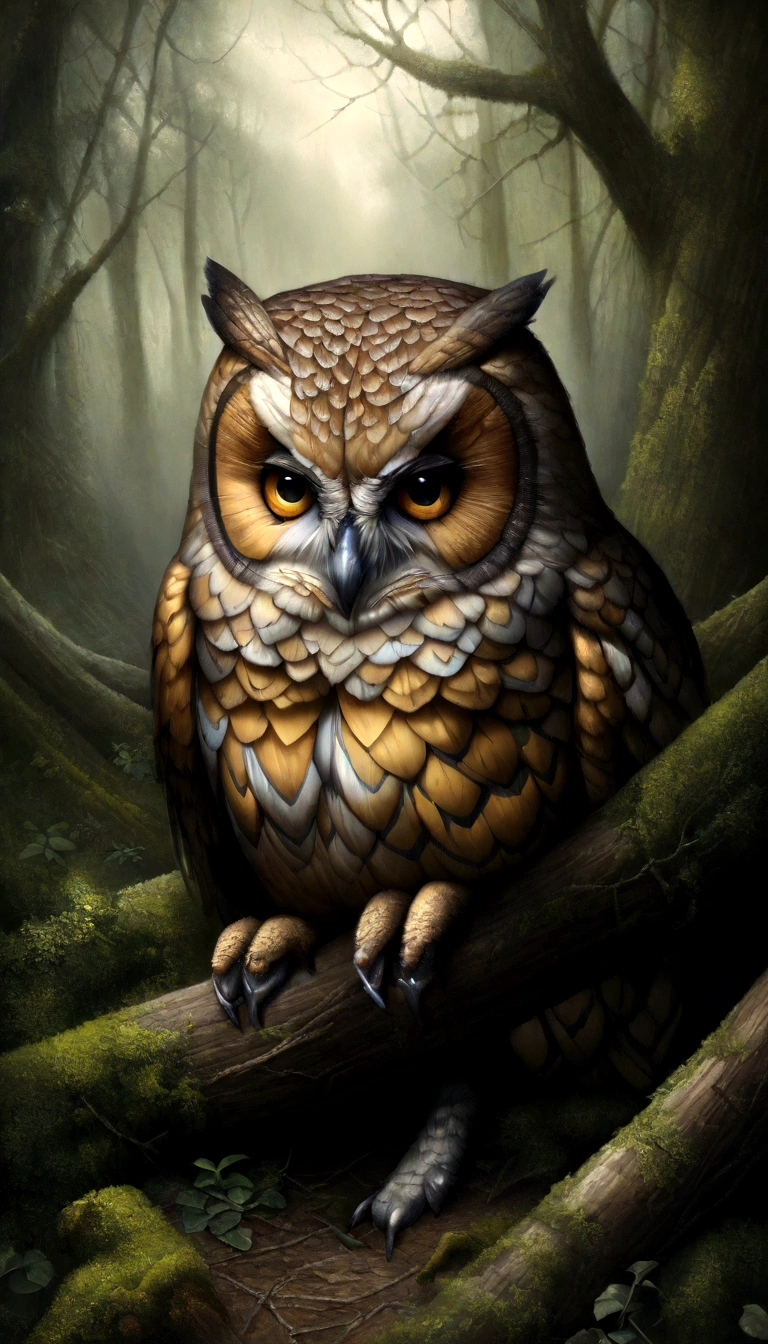 Owls and fallen trees in the forest are of better quality, Main Part, Ultra-high resolution, (Realistic Photography:1.4), Surrealism