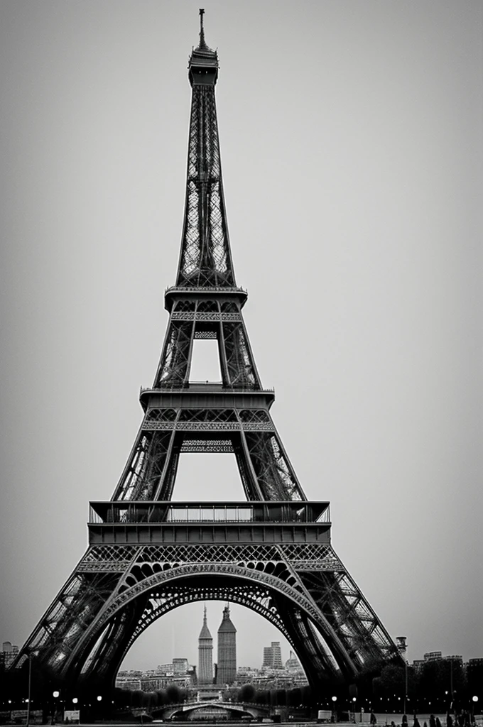 Minimalist and abstract approach - Artistic interpretation**:
"Interpreta la Torre Eiffel en un estilo minimalista y abstracto desde una perspectiva baja. Uses simplified shapes and clean lines to capture the essence of the foreground structure. The background should be neutral to highlight the iconic shape of the tower. Use soft tones and subtle lighting to create an image that conveys simplicity and sophistication
