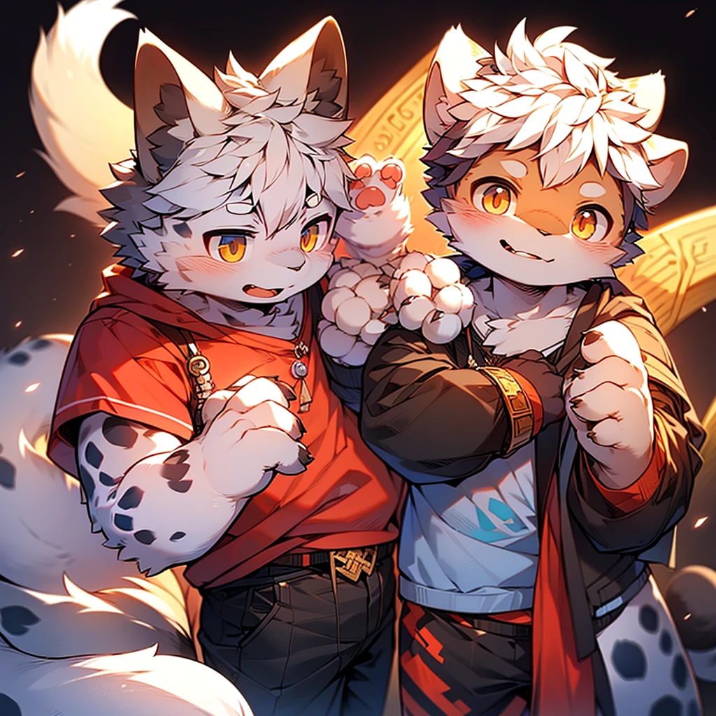 White tiger, cute, male, 1.6, laughing, blue eyes, scarf, clothes, bandages