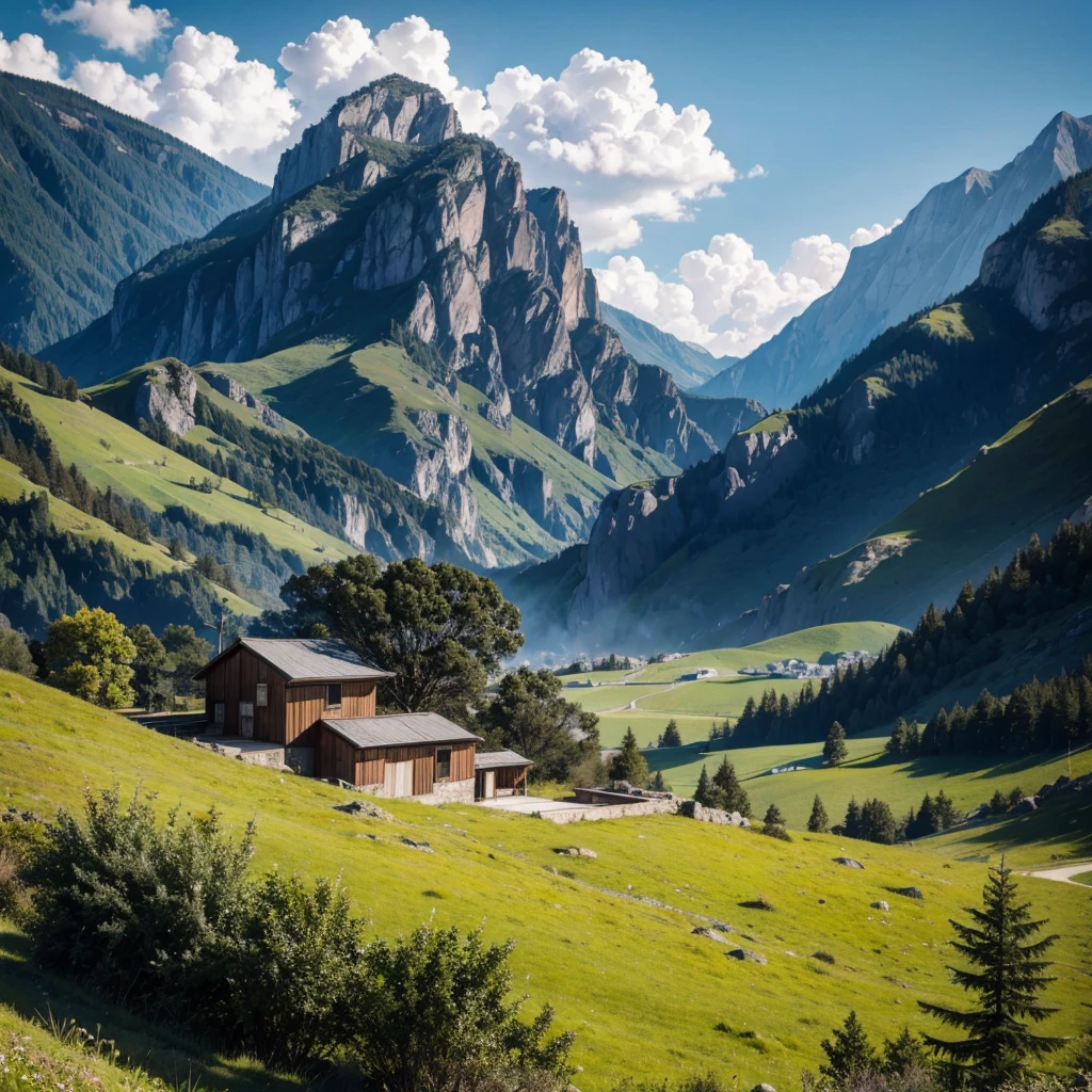 One Buildings on the hills, HD, realistic, 4K photos, very good balance, 