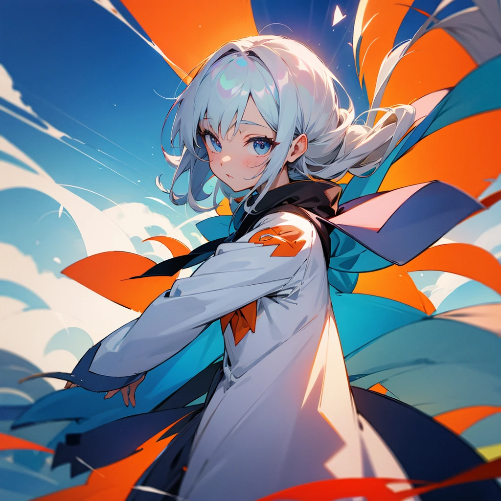 Masterpiece, best quality, super detailed, illustration, closeup, direct, robot girl with beautiful eyes, cyberpunk, robot, desert, city ruins, cold face, (looking at viewer), light white hair, dusk, sun clouds, beautiful eyes