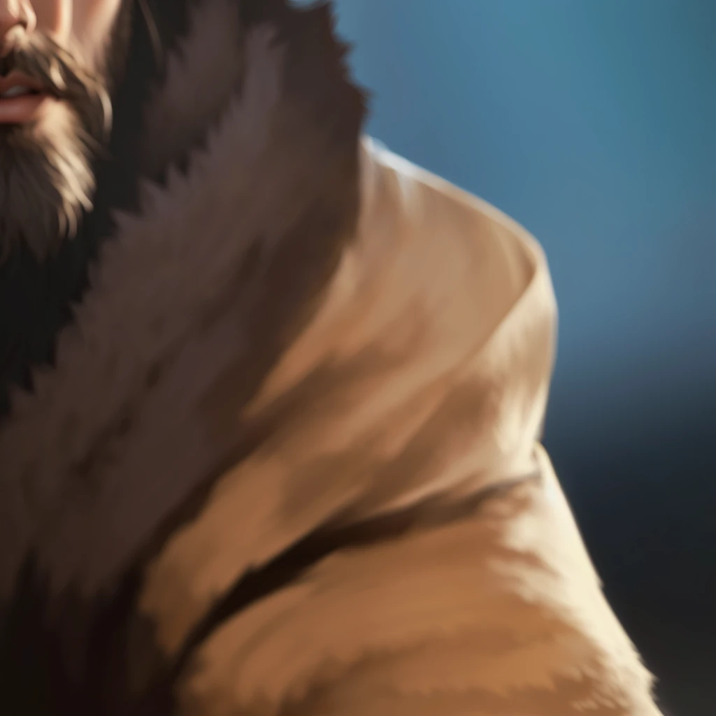 painting of a man with a beard and a fur coat, character art closeup, ultra detail. digital painting, digitally painted, close up character, character portrait closeup, character close up, hyper detail portrait, dramatic cinematic detailed fur, cinematic detail, wlop painting style, digital character painting, closeup character portrait, high detail digital painting, digital painting concept art