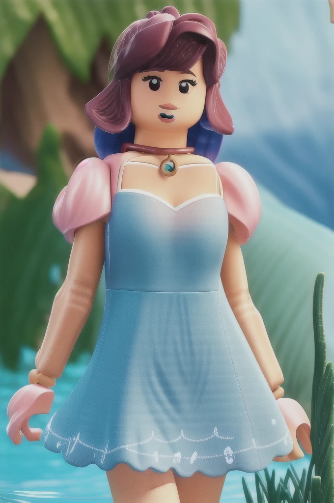 LEGO minifigures,  A girl in a swimsuit standing on the beach, High Detail, 8K, High Detailed skin, 8K uhd, high quality