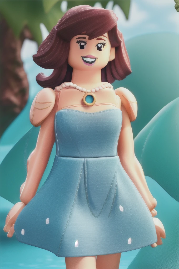 LEGO minifigures, A girl in a swimsuit standing on the beach, High Detail, 8K, High Detailed skin, 8K uhd, high quality