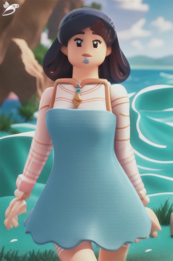 LEGO minifigures, A girl in a swimsuit standing on the beach, High Detail, 8K, High Detailed skin, 8K uhd, high quality