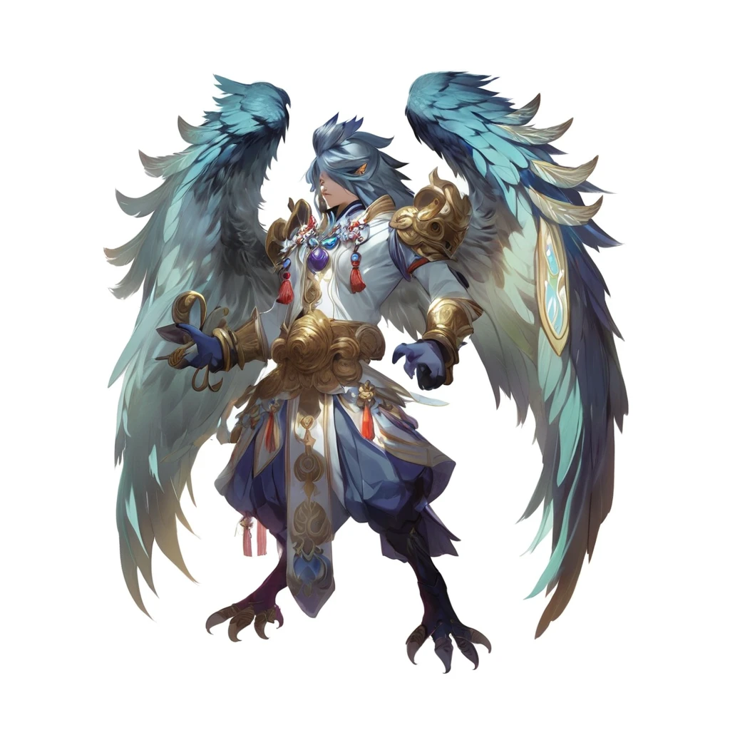 Close up of a person with a bird on his back, Onmyoji detailed art, Onmyoji, Fantasy concept art, Black Arakolla Eagle Warlord, Keqing from genshin impact, Super detailed fantasy characters, Hero fantasy character concept, Shadowverse character concept, Happy, Winged Armor Horn, Majestic Angel