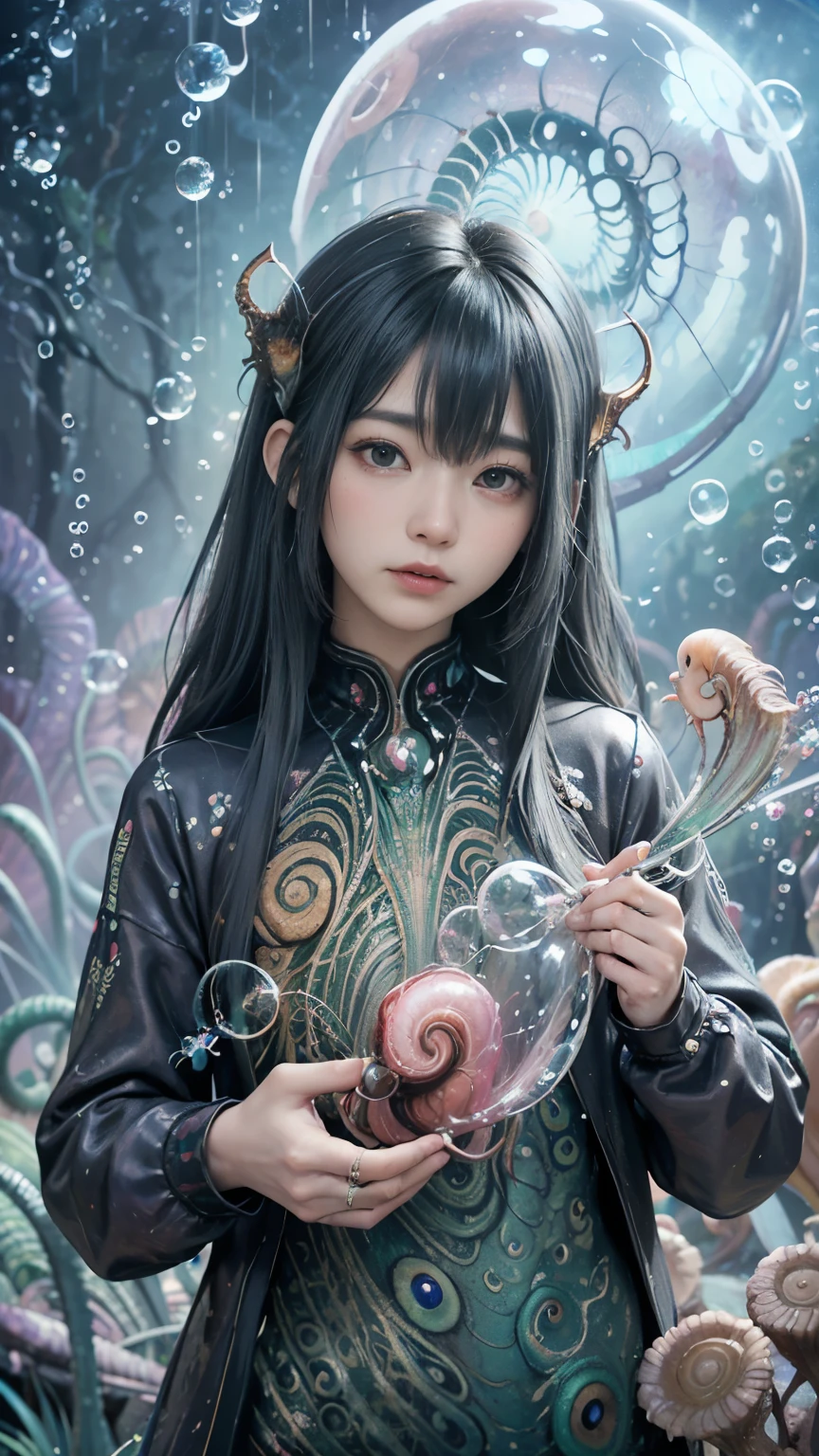 (((Dream world)))、((best quality))、((master piece))、((super resolution imaging))、detail、GdClth、(photo realism:1.4)、((surreal realism))、(((dream-like)))、((beautiful goddess))、((accurate anatomy))、((Phoenix))、((Peacock))、((moon))、(((rain)))、((thunder))、(((lightning)))、(((Bubble)))、(((Soap bubble)))、((nautilus))、((fish betta))、(((fantasy creation))) ,(((biopunk nautilus))),(((thrilling color scheme))),(((surreal realism))),(((abstraction))),(((psychedelia))),(((A swirling image))), (((Fractal Art Bubble))), (cowboy shot, wide shot,)、