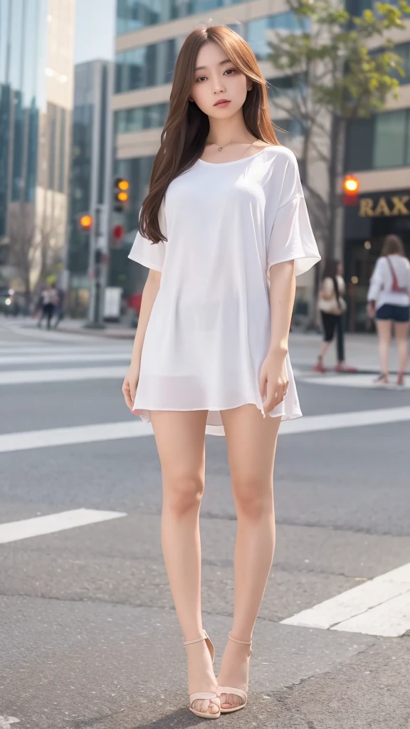 mix4, 20d, solo, long_hair, shirt, dress, high_heels,full_body, look_at_viewer, (8k, RAW photo, best quality, masterpiece:1.2), (realistic, photo-realistic:1.37), professional lighting, photon mapping, radiosity, physically-based rendering,