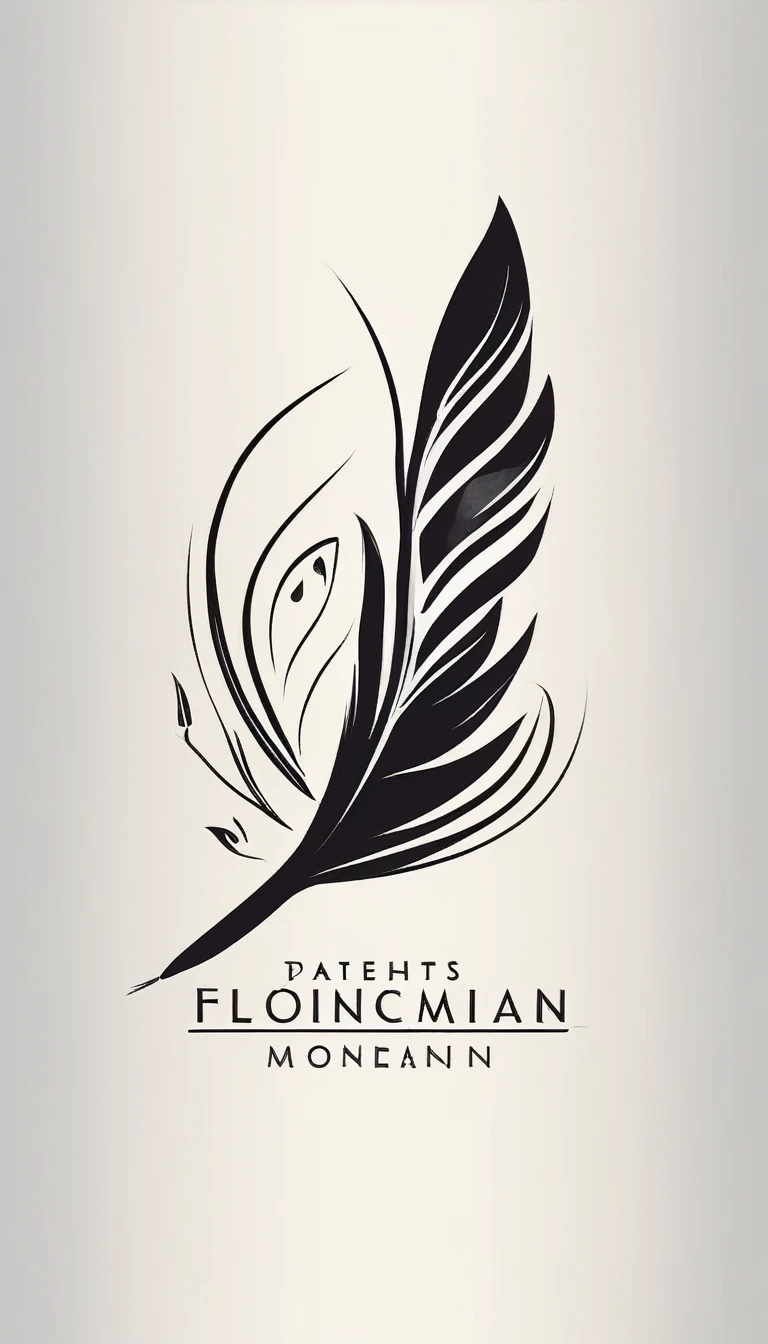 Create a cinematic, abstract symbol for a film production company based on stories and music. The logo should represent the companionship between a boy musician, A Storyteller Fantasy Bird and a Dreamy Feather. Minimalist symbol design