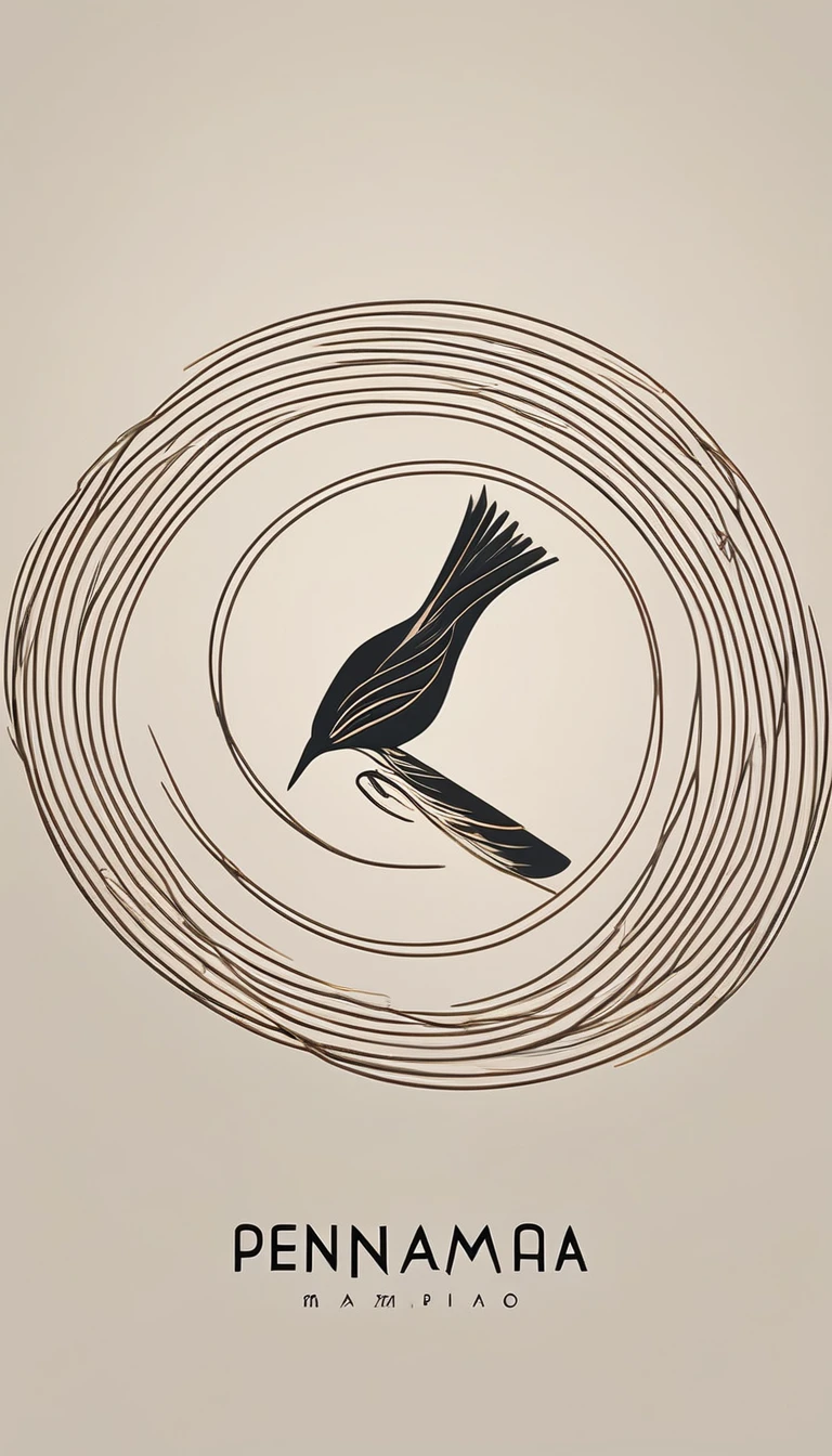 A minimal, modern, simple, cinematic logo design for the brand “Penamemoria". Create a modern, minimalistic, high-quality, logo of a bird with special and thin threads as tail