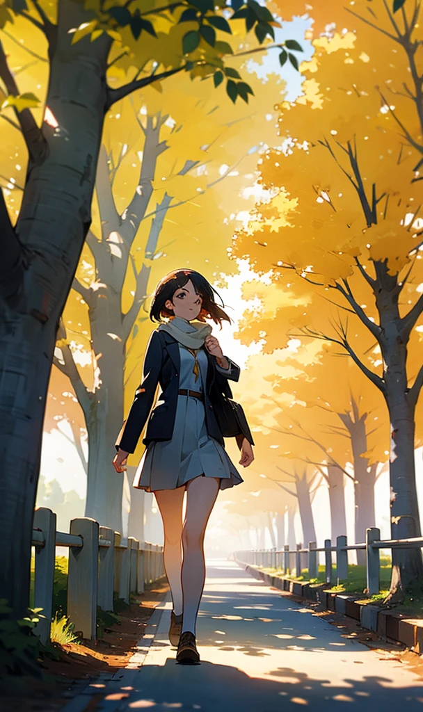 A beautiful girl walks on the tree-lined path on campus,The warm sunlight shines through the sparse leaves onto the girl's face,Make it look more beautiful。The girl is tall,Fair skin,Beautiful facial features,Wearing a pure white shirt,Unbutton a few buttons at the collar,Revealing the white and delicate neck and half of the round and slender clavicle,Plump and firm breasts,Round and upright,Slim and soft waist,Long and straight legs,Wearing a pair of black sneakers。