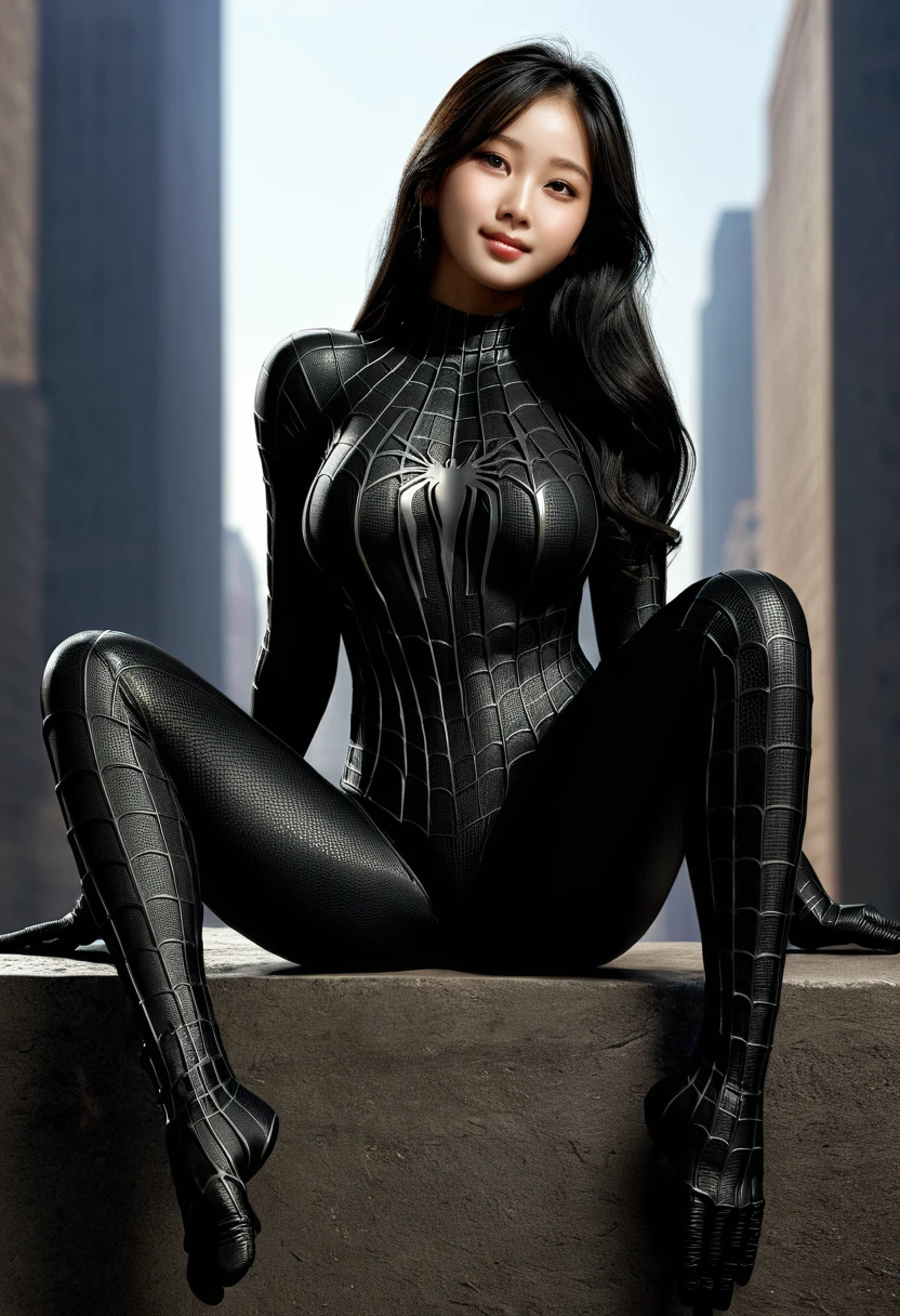 score_9, score_8_up, score_7_up, best quality, realistic, masterpiece, beautiful detail, hyperrealistic, woman ((1girl, woman body, big breasts)), amazing detailed full body portrait of a beautiful ulzzang girl, black hair, smiling, wearing a realistic and highly detailed black raimi spider-man suit, ((huge muscular girl)), (sitting), suit covered entire body and hand, black spiderman gloves, (full body), (dirty skin), close up, octane render, highly detailed, volumetric, dramatic lighting, (highest quality:1.1), (HDR:1.3), (top quality, best quality), realistic, high definition,
