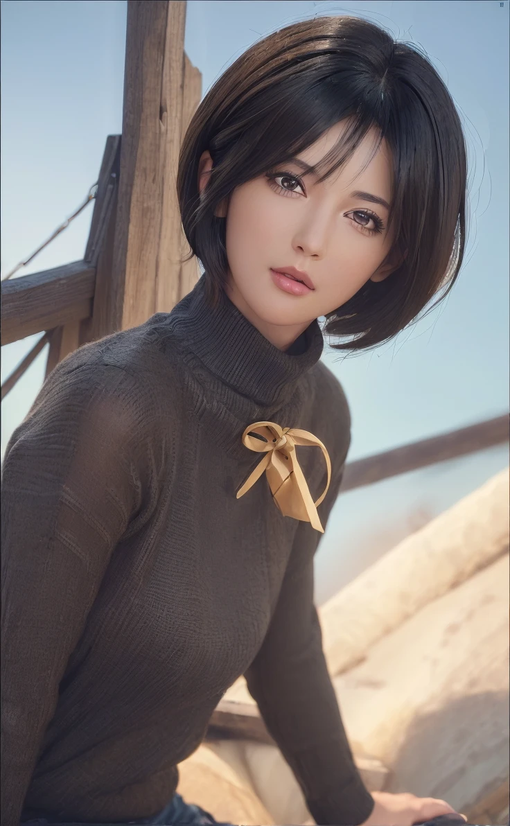(masterpiece:1.3), (8k, photorealistic, RAW photo, best quality: 1.4), (1girl), beautiful face, (realistic face), (black hair, short hair:1.3), beautiful hairstyle, realistic eyes, beautiful detailed eyes, (realistic skin), beautiful skin, (sweater), absurdres, attractive, ultra high res, ultra realistic, highly detailed, golden ratio