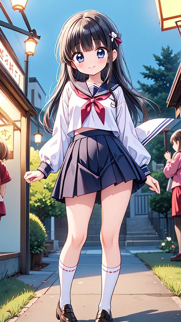 {Highest quality], [Super beautiful], [Ultra fine], [Best illustration], NSFW,Brown Hair, Hime cut, Long Hair, With bangs, girl,high school student,uniform,knit,skirt,smile, blush, Slender women, Adult women,Standing posture,(Public),Night Park,Summer festival,diagonal, Navy blue knee socks,Black Loafers、Stripes々
Panties、Skirt fully visible