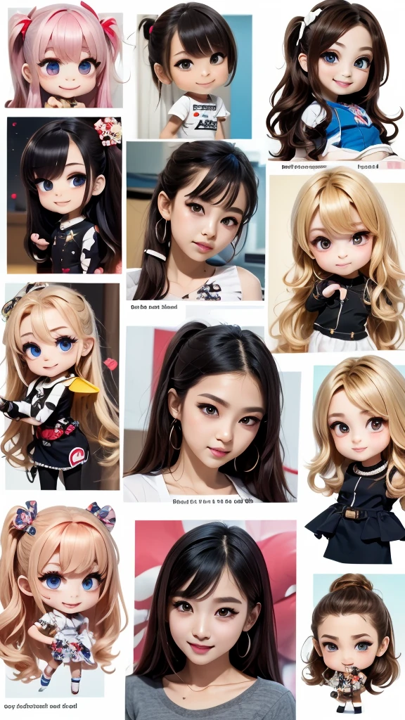 The character costume is KPOP, 9 sets of anime character stickers with different expressions, Hallyu collection style, Anime K-pop art style, Hallyu frontline style, Hallyu art style, kpop style, Official artwork, Chibi Art, Pisif, Blackpink style, Cute KPOP artwork in various poses, The popularity of the art station Pisif, lingerine, 16 years old chibi,