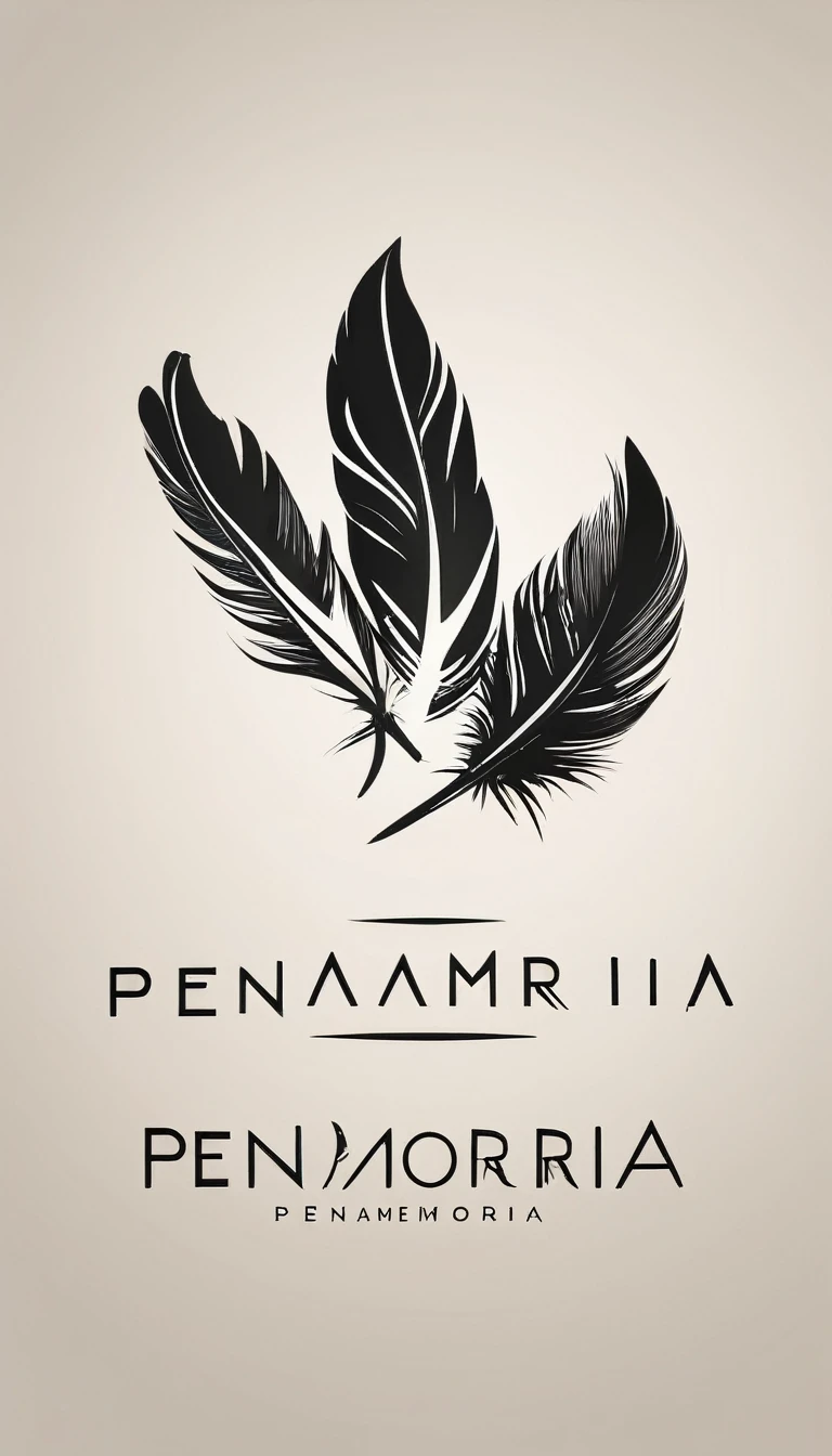 A minimal, modern, simple, cinematic logo design for the brand “Penamemoria". Create a modern, minimalistic, high-quality, logo of a fantastic feather