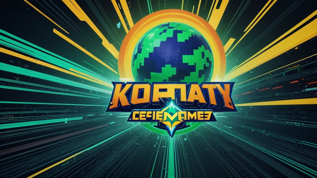 crie um Logo realista para um canal de GAMES, with glitch transitions. Logotipo ou nome do canal destacado. Som: Victory effect. Texto: "Kuaaty Player - Onde o jogo nunca para!" Estilo: Tema: Universo dos jogos, pixel art. Cores: Vibrantes (azul, verde, laranja).