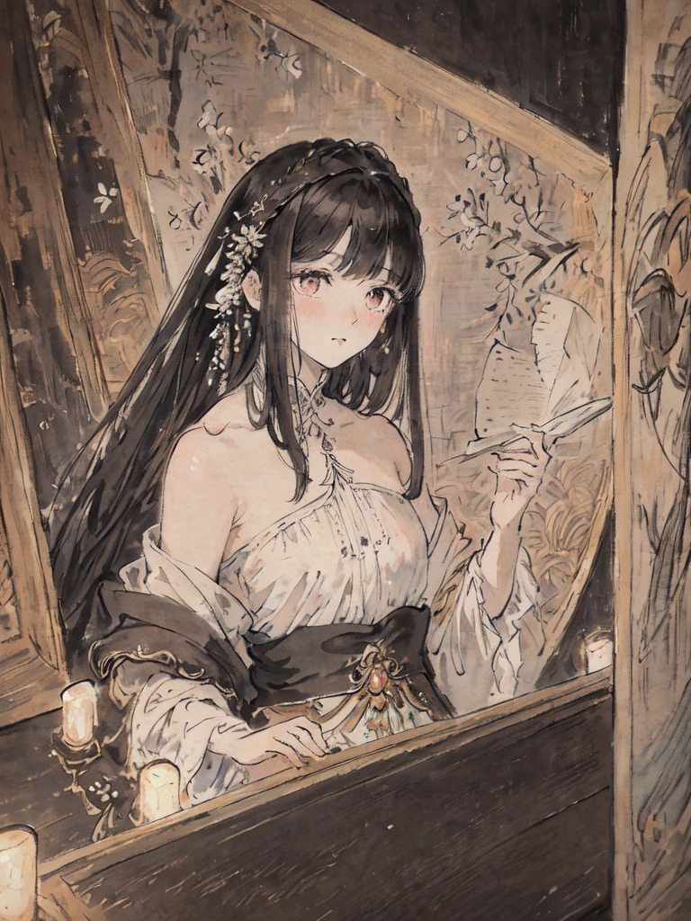tmasterpiece, Better quality, An extremely delicate and beautiful girl, An extremely delicate and beautiful girl, Masterpiece Theatre of the World, ultra - detailed, The is very detailed, Better quality, blond hairbl, A high resolution, extremely detaile, 1 girl in, Better quality, illustration, looking at viewert , populate, canvas, Painting oil painting, realisticlying, realisticlying ,Real, décolleté, large tities, pantiess